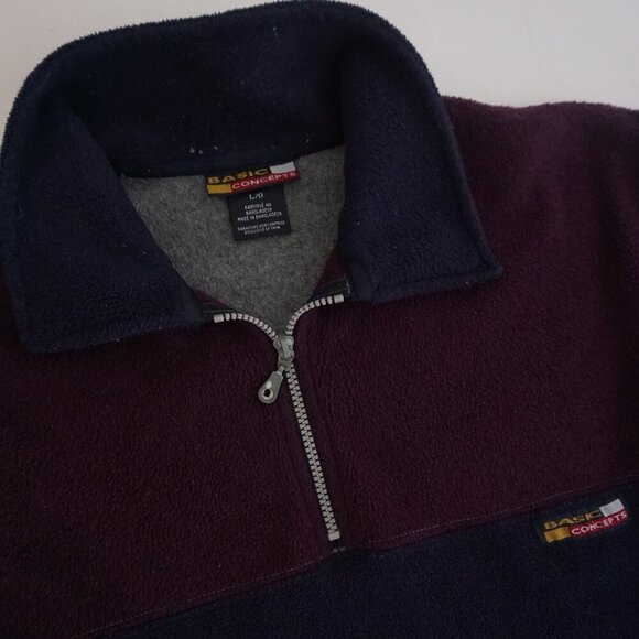 Vtg '90S Basic Concepts Purple Navy Outdoor Hiking Fleece Quarter Zip Sweater L - Picture 9 of 11